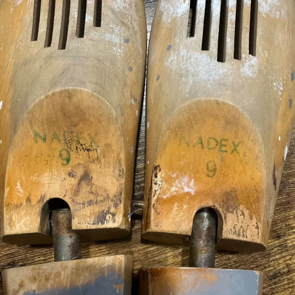 Vintage Nadex Wood Shoe‎ Trees Size 9 Adjustable Split Toe Shoe Shapers Vented